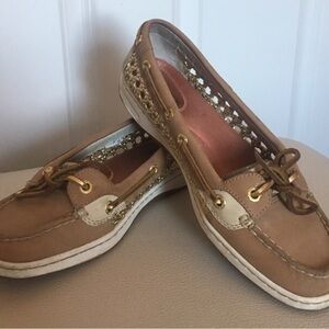 Sperry Women's Tan Boat Shoes Gold Fish Net
